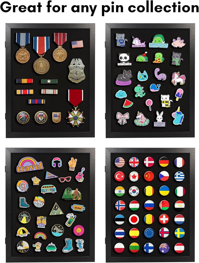 Americanflat 14x18 Pin Display Case - Ideal for Enamel Pins, Medals, Jewelry, Memorabilia - Silhouette Collection - Black Pin Collection Display with Polished Plexiglass for Wall Decor - Image 5
